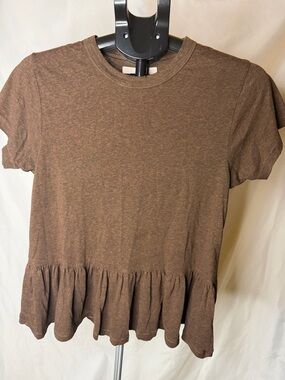 The Great Ruffle Hem Tee Brown Distressed Heathered Cotton Size 1